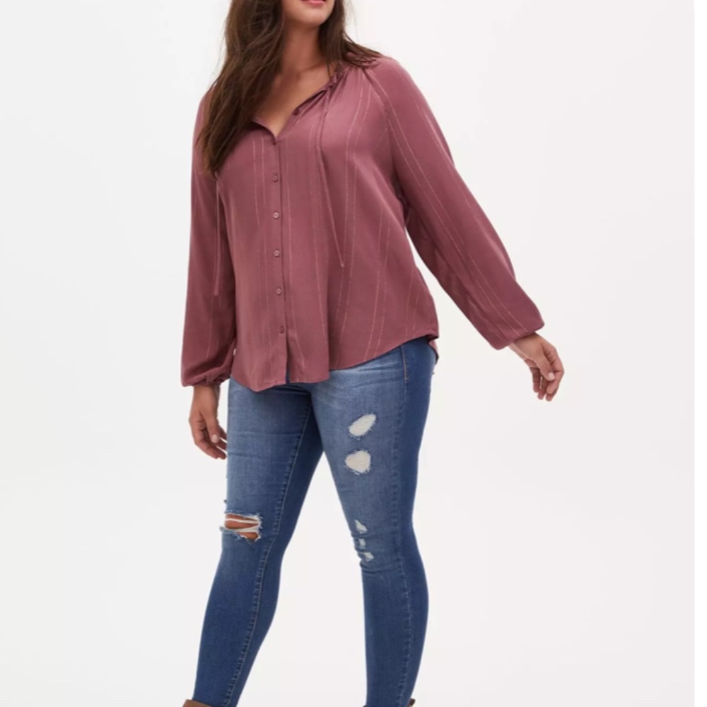 Like New Torrid Crinkle Gauze With Lurex Peasant Blouse- Rose Brown Size 2x